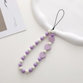 Beaded cell phone charm with purple and white beads and wooden heart pendants - K1149 Wooden Heart Phone Chain (Purple)