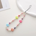 Detailansicht der bunten Handy-Perlenkette mit Perlen und pastellfarbenen Herzen - K854 Bunte Herz Handykette