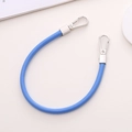 Close-up of light blue leather phone strap with silver metal lobster clasps for DIY - Blue (K2150)