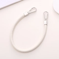 Close-up of white lychee leather strap with polished silver metal lobster clasps - White (K2148)