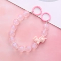 Pink iridescent beaded phone strap with unicorn charm and dual glitter plastic rings - Unicorn Hand Chain / Pink (K2038)