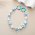 Cute UV cartoon bear phone charm with light blue iridescent beads and spring clasps - Blue