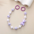 Purple mermaid bead phone chain with iridescent bear pendant and dual spring rings - Purple