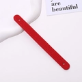Detail of red lychee grain leather wrist strap with fine stitching and dual holes - Red