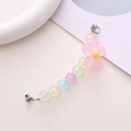 Frosted pastel beaded mobile phone strap with pink flower pendant on white surface - Pink Flower Style (K558)