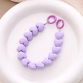 Purple heart-shaped beaded phone charm chain with matte faceted texture and spring clips - Purple
