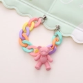 Colorful acrylic matte chain phone strap with cute teddy bear charm and magnetic clasp - Bracelet Style / Pink Bear Wristlet with Screws (K120)