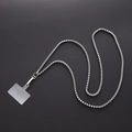 Detail view of silver stainless steel box chain phone strap with metal lobster clasps - K1658-6mm Silver Box Chain