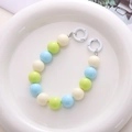 Detail of 16mm macaron acrylic beads phone strap with white round spring clasps - Hand Chain / K933-White+Green+Blue