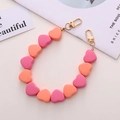 Cadena de cuentas de corazón de acrílico con cierres de langosta para móviles y bolsos - Cadena de Mano Corazón (K901) / Rojo Rosa + Rosa