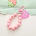 Ciondolo per telefono in perle rosa con cuore inciso FOR EVER e chiusura a moschettone - K1567 Ciondolo a Cuore con Perline (Rosa) / Rosa