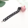 Detail of pink resin French Bulldog charm with matte black chain and metal clasp - Thick Chain Style / Pink