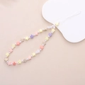 Detail of star-shaped beads and faux pearls in pastel macarons on phone charm strap - Frosted Macaron Star (K890) / Five-pointed Star Phone Chain