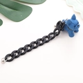 Detail of blue resin French bulldog charm with thick black plastic chain link - Thick Chain Style / Blue