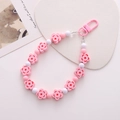 Süßer rosa Blumen-Perlenanhänger mit gepunkteter Schleife und Kunststoffkarabiner - Holz-Look Kirschblüte Rosa (K1166)
