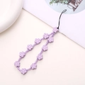 Charming purple beaded flower phone wrist strap with wood beads and black nylon lanyard - Purple Crescent Flower