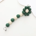 Detail showing matte dark green and beige acrylic beads with a white flower charm - Green Butterfly Style (K1039)