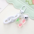 Cute cartoon pink bear cherry keychain with white acrylic chain and bell accessory - White Chain Cherry