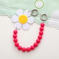 Schattige acryl bloemenhanger met geel lachebekje en fel magenta kralenketting link - Rozerood Zonnebloem Ketting