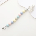 Close-up of pastel matte acrylic beads and a white flocked bear charm phone lanyard - Flocked Bear Style (K679)