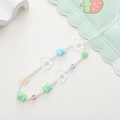 Close-up of beaded phone strap with acrylic bears, flowers and pearls in pastel colors - Bear Flower Style (K1043)