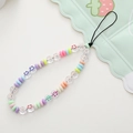 Detail of colorful acrylic bear beaded phone strap with smile face beads and wrist cord - Smiley Face Style (K1210)