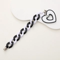 Detail of black and white acrylic chunky chain with a layered heart pendant charm - Black White Chain Heart (K909)