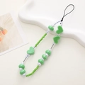 Green and white beaded heart phone charm wrist strap for sweet and fresh style - Pearlized Green Heart Style (K1097)