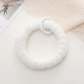 Soft white plush ring charm with metal spring buckle for phone cases and bags - White