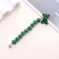 Green plush bead phone strap with cute bear pendant and silver metal clasps - K686 Flocked Bear Sitting On The Ground (dark Green) / Bracelet
