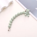Short phone strap featuring a light green flocked bear pendant and velvet beaded chain - Mint Green (Bear)