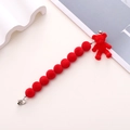 Short red plush bear phone charm with velvet balls and silver metal screw clasp - Bright Red Bear (K689) / Bright Red (Bear)