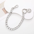 Detail of silver metal chain accessory with lobster clasp and round smiley face charm - Tank Chain Smile Style (K913)