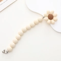 Sunflower silicone pacifier clip with cream round beads and sturdy metal buckle - White Daisy Style (K706)