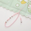 Dettaglio del ciondolo per telefono con perline rosa e farfalla di cristallo con oro - Catena del telefono con Perline Rosa (K1848)
