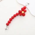 Frosted red acrylic flower phone strap charm with matte beads and metallic silver ring - Bright Red Painted Flower Style (K647)
