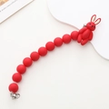 Matte red acrylic bead phone strap featuring a cute rabbit charm and metal ring - Cute Rabbit Style (K656)
