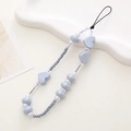 Blue heart beaded phone strap with pearls and resin beads for wrist carry - Pearlized Gray Heart Style (K1101)
