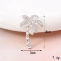 Macro detail of coconut tree brooch with sparkling rhinestones and size dimensions - D1023 White Coconut Tree