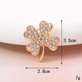 Macro shot of rose gold clover brooch with pave zircons showing 3.5cm height - Gold-White Clover (D077)