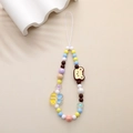 Beaded bear and bee phone charm strap with colorful resin beads on a minimal display - Bear Bee Colorful Round Bead Style (K1053)