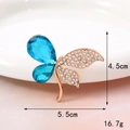 Detailed view of butterfly brooch with blue crystals and white rhinestones, size 5.5cm by 4.5cm - Blue Maple Leaf (D021)