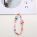 Detail of candy-colored beaded phone strap with cartoon rabbit and checkered pattern blocks - Bunny Cube Style (K1044)