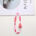 Detailed view of candy pink beaded phone strap with cute cartoon heart and star charms - Rose Red Heart Alarm Clock Style (K984)