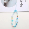 Detail of beaded phone strap featuring blue bear charms and checkered patterns - Blue White Checkerboard Bear Style (K993)
