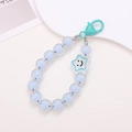Pastel blue beaded keychain featuring a star smiley charm and heart-shaped plastic clasp - Star Smiley Face Pendant-Blue (K1620)