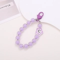 Macro view of purple beaded keychain with heart clasp and smiley star charm detail - Star Smiley Face Pendant-Purple (K1616)