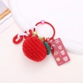 Detail of handmade crochet red apple keychain with colorful letter beads and charm - Apple Style