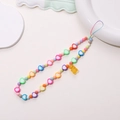 Colorful macaron beaded phone charm with yellow resin bear pendant and heart beads - Heart Bear Style (K823)