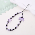 Beaded phone strap with purple heart and bow charm for minimalist mobile decoration - Phone Chain / K1801 Bow Purple